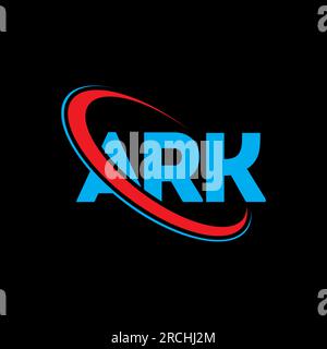 ARK-Logo. ARK-Brief. LOGO mit ARK-Buchstaben. Initialen ARK-Logo, verbunden mit einem Kreis und einem Monogramm-Logo in Großbuchstaben. ARK-Typografie für Technologie, Geschäfte Stock Vektor