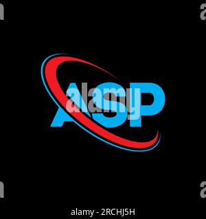 ASP-Logo. ASP-Brief. ASP-Logo. Initialen ASP-Logo, verbunden mit einem Kreis und einem Monogramm-Logo in Großbuchstaben. ASP-Typografie für Technologie, Geschäfte Stock Vektor