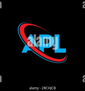 APL-Logo. APL-Brief. Logo mit APL-Buchstaben. Initialen APL-Logo, verbunden mit einem Kreis und einem Monogramm-Logo in Großbuchstaben. APL-Typografie für Technologie, Unternehmen Stock Vektor