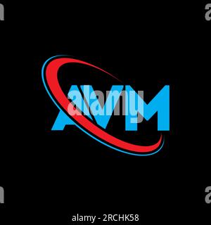 AVM-Logo. AVM-Brief. Logo mit AVM-Buchstaben. Initialen AVM-Logo, verbunden mit einem Kreis und einem Monogramm-Logo in Großbuchstaben. AVM-Typografie für Technologie, Unternehmen Stock Vektor