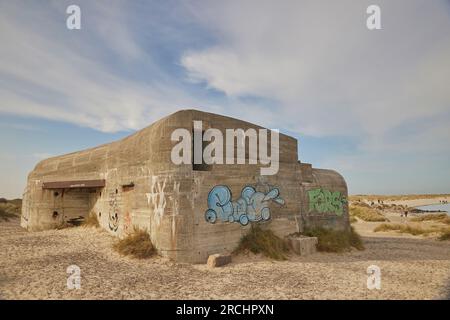 Skagen, Dänemark, 19. Mai 2023: Bunker in Cape Grenen Stockfoto