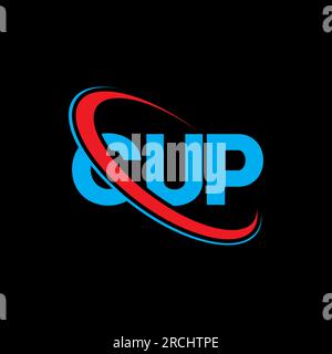 CUP-Logo. BRIEFBECHER-Brief. Logo mit BECHERMOTIV. Initialen CUP Logo verbunden mit Kreis und Monogramm-Logo in Großbuchstaben. CUP-Typografie für Technologie, Geschäfte Stock Vektor