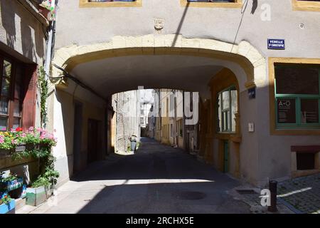 Old Town Street in Sierck les Bain, Frankreich Stockfoto