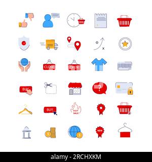 Icon Set E-Commerce Online-Shopping Daumen Mode Mode Mode Set Kollektion Überzug Stock Vektor