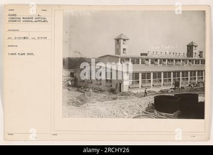 Kraftwerk Nr. 60083 A, Chemical Warfare Service, Edgewood Arsenal, MD. Dieses Foto wurde am 5. August 1918 aufgenommen und zeigt das Kraftwerk am Edgewood Arsenal. Das für diese Einheit ausgegebene Symbol ist „C SOTES“. Stockfoto