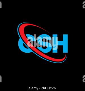 CSH-Logo. CSH-Brief. Logo mit CSH-Buchstaben. Initialen CSH-Logo, verbunden mit einem Kreis und einem Monogramm-Logo in Großbuchstaben. CSH-Typografie für Technologie, Unternehmen Stock Vektor