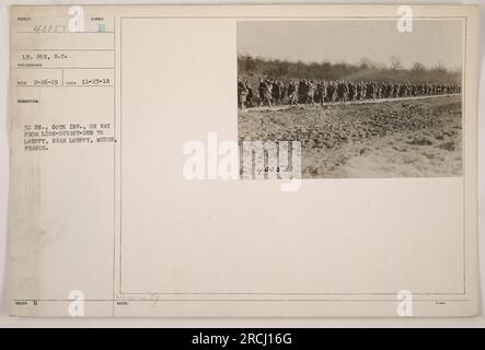 Das Bild zeigt Lieutenant Fox, S.C. vom 3D. Bataillon, 60. Infanterie, auf seinem Weg von Lion-Devant-Dun nach Louppy, nahe Louppy, Mause, Frankreich. Foto aufgenommen am 23. November 1918. (111-SC-40053) Stockfoto