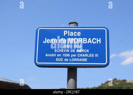 Straßenschild, Place Jean de Morbach Stockfoto