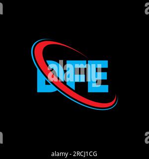 DFE-Logo. DFE-Brief. DFE-Logo. Initialen DFE-Logo, verbunden mit einem Kreis und einem Monogramm-Logo in Großbuchstaben. DFE-Typografie für Technologie, Unternehmen Stock Vektor
