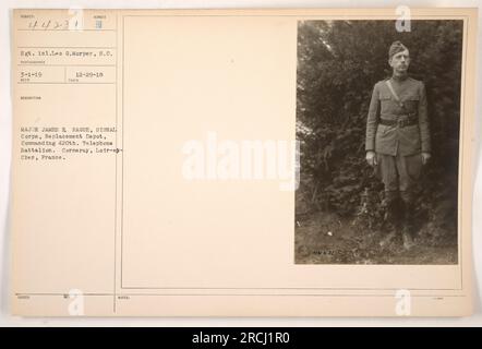 Sergeant 101, Leo G. Morper vom 420. Telefonbataillon, fotografiert von Major James E. Hague vom Signalkorps. Das Bild wurde am 29. Dezember 1918 im Ersatzlager in Cormeray, Loir-es-Cher, Frankreich aufgenommen. Stockfoto