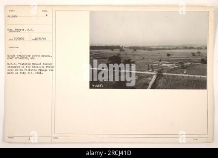 Der Konvoi der Motor Transport Corps School lagerte auf dem historischen Feld, auf dem Picketts Angriff am 3. Juli 1863 stattfand. Das Foto wurde von Sergeant Warner, S.C. am 3. Oktober 1919 aufgenommen. Der Standort ist Camp Holabird, MD. Stockfoto