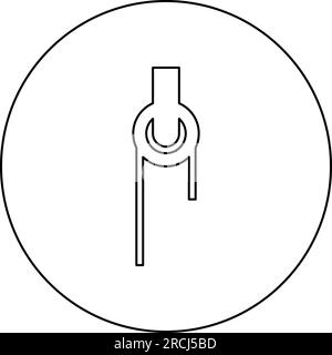 Seilwinde mit Seilrolle Konstruktion Kletterblock Riemenscheibensymbol im Kreis rund schwarz Vektordarstellung Bild Konturlinie Stock Vektor