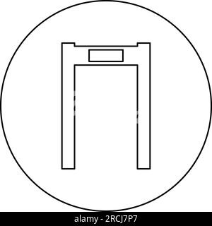 Metalldetektor Arch Airport Frame Control Konzeptsymbol im Kreis rund schwarz Vektor Abbildung Konturlinie dünner Stil einfach Stock Vektor