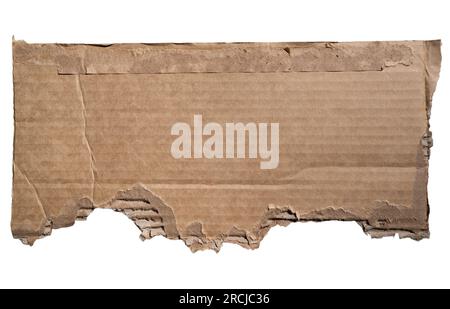Altes Papppapier zur Verwendung als Textfeld auf weißem Hintergrund mit Beschneidungspfad Stockfoto