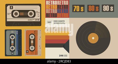 Verschiedene altmodische Gegenstände im Retro-Stil. Konzept im Retro- oder Vintage-Stil Stock Vektor