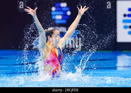 Fukuoka, Japan. 15. Juli 2023. FUKUOKA, JAPAN - JULI 15: Yukiko Inui von Japan während der World Aquatics Championships 2023 Artistic Swimming Women's Solo Techical Final am 15. Juli 2023 in Fukuoka, Japan (Foto: Albert Ten Hove/Orange Pictures). Guthaben: Orange Pics BV/Alamy Live News Stockfoto