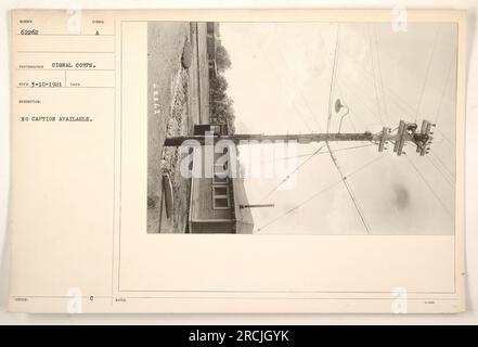 Soldaten, die während des Ersten Weltkriegs ein Kabel in der Nähe von Camp Joseph E. Johnston aufstellen. Das Foto wurde von einem Fotografen des Signalkorps aufgenommen. Es sind keine Titel oder zusätzliche Informationen verfügbar. Stockfoto