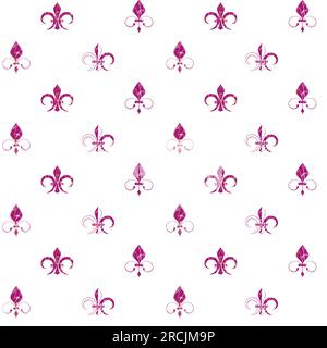 Fleur De Lis Nahtloses Muster Violett-goldenes Designelement stilisierte Vektordarstellung isoliert auf weißem Hintergrund Stock Vektor