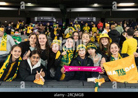 Melbourne, Australien. 14. Juli 2023. Melbourne, Australien, Juli 14. 2023 Fans während eines internationalen Womens-Spiels zwischen Australien und Frankreich im Marvel Stadium in Melbourne, Australien 2023 (Liam Ayres/SPP) Guthaben: SPP Sport Press Photo. Alamy Live News Stockfoto