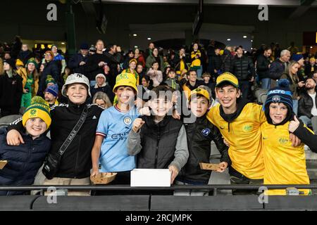 Melbourne, Australien. 14. Juli 2023. Melbourne, Australien, Juli 14. 2023 Fans während eines internationalen Womens-Spiels zwischen Australien und Frankreich im Marvel Stadium in Melbourne, Australien 2023 (Liam Ayres/SPP) Guthaben: SPP Sport Press Photo. Alamy Live News Stockfoto