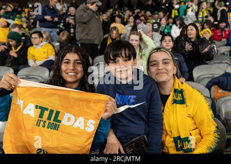 Melbourne, Australien. 14. Juli 2023. Melbourne, Australien, Juli 14. 2023 Fans während eines internationalen Womens-Spiels zwischen Australien und Frankreich im Marvel Stadium in Melbourne, Australien 2023 (Liam Ayres/SPP) Guthaben: SPP Sport Press Photo. Alamy Live News Stockfoto