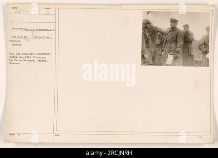 Generalmajor William H. Johnston, Befehlshaber der 91. Division, fotografiert in La Ferte-Bernard, Sarthe, Frankreich, am 17. Januar 1919. Dieses Foto wurde von dem Fotografen SOT.J.T. aufgenommen Seabrook vom US-Signalkorps. Das Bild mit der Bezeichnung 2535-N9 zeigt Major Johnston in Militäruniform. Hinweise weisen darauf hin, dass das Bild Teil der 18sled:C-Sammlung ist. Stockfoto