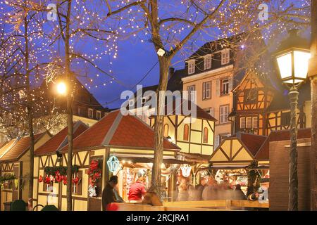Weihnachtsmärkte, Jeanne d'Arc Market, Colmar, Elsass, Grand Est, Frankreich, Colmar, Elsass, Grand Est, Frankreich Stockfoto