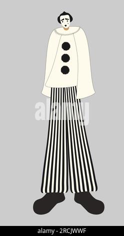 Pierrot. Der Stock-Charakter von Pantomime und Commedia dell'arte. Italienischer Comedy-Zirkus, Karnevalsbanner-Designelement Vektordarstellung. Isoliert auf g Stock Vektor