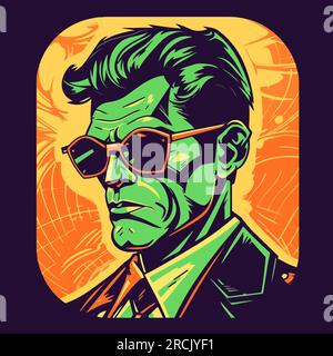 Böser Mann. Der strenge Blick eines Mannes. Abstrakter Pop-Art-Stil im Retro-Stil. Vektordarstellung Stock Vektor