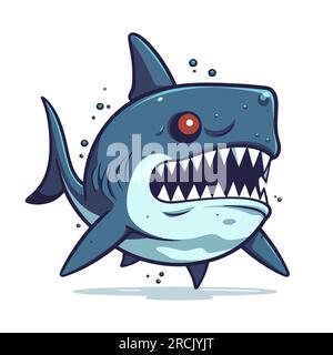 Logo-Symbol für den wütenden blauen Hai. Bild eines wütenden Hai, isoliert auf Weiß. Vektordarstellung. Stock Vektor