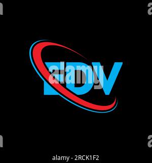 EDV-Logo. EDV-Brief. Logo mit EDV-Buchstaben. Initialen EDV-Logo, verbunden mit einem Kreis und einem Monogramm-Logo in Großbuchstaben. EDV-Typographie für Technologie, Unternehmen Stock Vektor