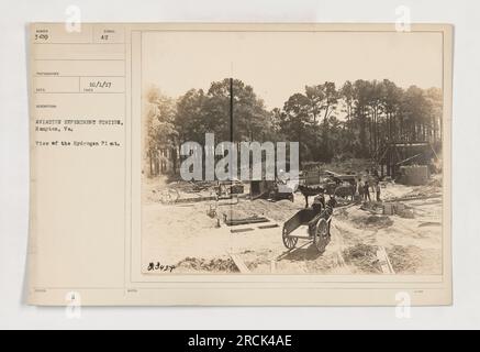 Blick auf die Wasserstoffanlage an der Aviation Experiment Station in Hampton, Virginia während des Ersten Weltkriegs. Foto aufgenommen am 10. August 1917. Stockfoto
