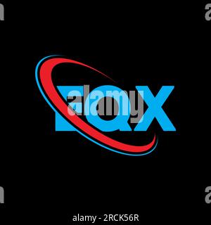 EQX-Logo. EQX-Buchstabe. EQX-Logo. Initialen EQX-Logo, verbunden mit einem Kreis und einem Monogramm-Logo in Großbuchstaben. EQX-Typografie für Technologie, Unternehmen Stock Vektor