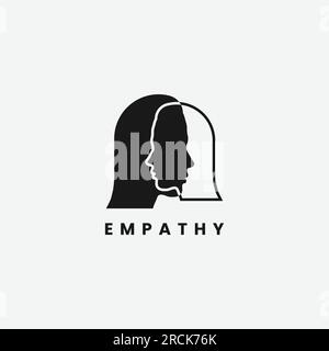 EPS10-Designvorlage für Vektor-Empathie oder Psychologe-Logo. Zwei abstrakte menschliche Profile oder Psychotherapiesymbole isoliert auf grauem Hintergrund Stock Vektor