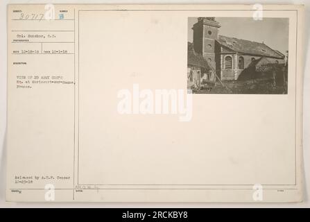 CPL. Gunshor, S.C., hat das Hauptquartier des 2D. Armeekorps erfasst. In Mericourt-sur-Somme, Frankreich, auf diesem Foto. Das Bild wurde am 1. Oktober 1918 aufgenommen. Es wurde von A.E.F. veröffentlicht Zensor am 23. Dezember 1918. Das Foto trägt die Referenznummer 30717. Stockfoto