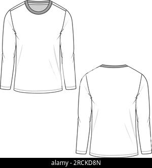 Freizeit Langarm-T-Shirt mit Rundhalsausschnitt technisch modisch flaches Design mit Skizzen Stock Vektor