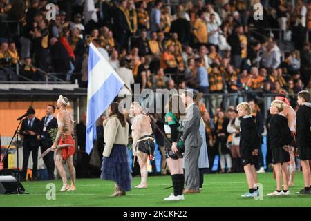 Sydney, Australien. 15. Juli 2023; CommBank Stadium , Sydney, Australien: Die eToro Rugby Championship Australien gegen Argentinien; Willkommen zur Country Ceremony vor Spielbeginn Credit: Action Plus Sports Images/Alamy Live News Stockfoto