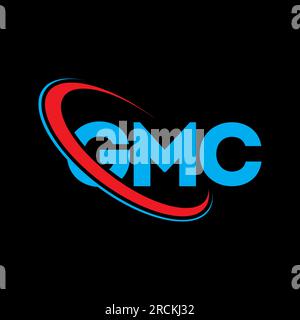 GMC-Logo. GMC-Brief. Logo mit GMC-Buchstaben. Initialen GMC-Logo, verbunden mit einem Kreis und einem Monogramm-Logo in Großbuchstaben. GMC-Typografie für Technologie, Unternehmen Stock Vektor