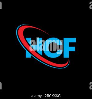 HCF-Logo. HCF-Brief. Logo mit HCF-Buchstaben. Initialen HCF-Logo, verbunden mit einem Kreis und einem Monogramm-Logo in Großbuchstaben. HCF-Typografie für Technologie, Unternehmen Stock Vektor