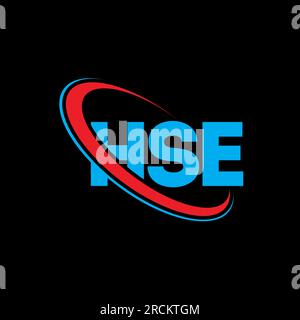 HSE-Logo. HSE-Brief. Logo mit HSE-Buchstaben. Initialen HSE-Logo verbunden mit Kreis und Monogramm-Logo in Großbuchstaben. HSE-Typografie für Technologie, Unternehmen Stock Vektor