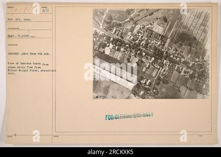 Luftaufnahme von Osborne, Ohio, aufgenommen am 13. September 1918 vom Direktor der Militärluftfahrt. Das Foto wurde von einem Flugzeug aufgenommen, das von Wilbur Wright Field in Greenfield, Ohio, abflog. Das Bild trägt die Nummer 19191 und ist mit „nur zur offiziellen Verwendung“ gekennzeichnet. Stockfoto