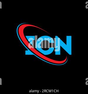 ICN-Logo. ICN-Buchstabe. Logo mit ICN-Buchstaben. Initialen ICN-Logo, verbunden mit einem Kreis und einem Monogramm-Logo in Großbuchstaben. ICN-Typographie für Technologie, Unternehmen Stock Vektor