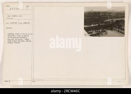 Aufnahmen vom Place de la Concorde während des Besuchs von Präsident Wilson in Paris. Das Foto zeigt die Aussicht vom Hotel Grillon in Paris, seine, Frankreich. Major Hardy, S.C. war der Fotograf dieses Bildes, aufgenommen am 10. Februar 1919 um 12:44 Uhr. Stockfoto