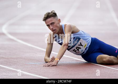 Heusden Zolder, Belgien. 15. Juli 2023. Der irische Brian Fay bildete nach dem Herrenrenrenrennen im Jahr 5000m auf der 44. Ausgabe des Sportmeetings von Nacht van de Atletiek in Heusden-Zolder am Samstag, den 15. Juli 2023. BELGA FOTO KRISTOF VAN ACCOM Kredit: Belga News Agency/Alamy Live News Stockfoto