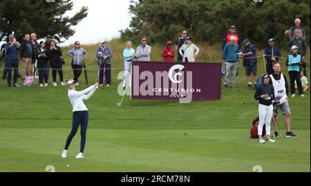 Nelly Korda am zweiten Tag der Aramco Team Series 2023 im Centurion Club, Hertfordshire. Bilddatum: Samstag, 15. Juli 2023. Stockfoto