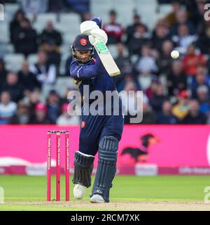 Birmingham, Großbritannien. 15. Juli 2023. Daniel Sams von Essex in Aktion mit dem Schläger während des Vitality T20 Blast Final zwischen Essex Eagles und Somerset am Edgbaston Cricket Ground, Birmingham, England, am 15. Juli 2023. Foto: Stuart Leggett. Nur redaktionelle Verwendung, Lizenz für kommerzielle Verwendung erforderlich. Keine Verwendung bei Wetten, Spielen oder Veröffentlichungen von Clubs/Ligen/Spielern. Kredit: UK Sports Pics Ltd/Alamy Live News Stockfoto