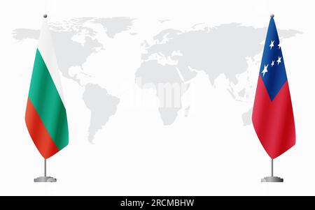 Flaggen Bulgariens und Samoas für offizielles Treffen vor dem Hintergrund der Weltkarte. Stock Vektor