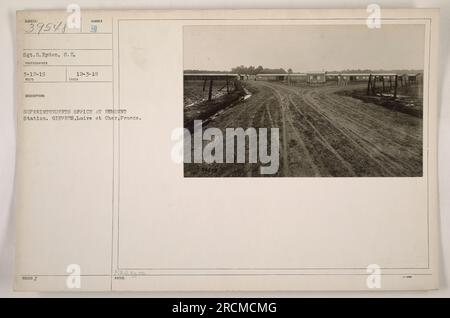 Sgt. G. Ryden ist im Büro des Superintendent in der Remununt Station in Gievres, Loire et Cher, Frankreich, zu sehen. Dieses Foto wurde am 12. März 1919 aufgenommen und war Teil der am 3. Dezember 1918 herausgegebenen Dokumentation für die RECO-Beschreibung. Das Bild ist Teil der Sammlung MA.Q. Sy.T.E. Stockfoto