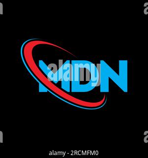 MDN-Logo. MDN-Buchstabe. Logo mit MDN-Buchstaben. Initialen MDN-Logo, verbunden mit einem Kreis und einem Monogramm-Logo in Großbuchstaben. MDN-Typografie für Technologie, Unternehmen Stock Vektor