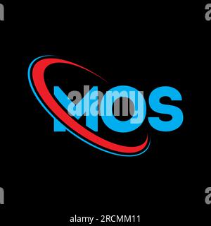 MOS-Logo. MOS-Brief. Logo mit MOS-Buchstaben. Initialen MOS-Logo, verbunden mit einem Kreis und einem Monogramm-Logo in Großbuchstaben. MOS-Typografie für Technologie, Unternehmen Stock Vektor